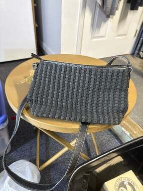 Liz Claiborne Black Woven Straw Crossbody Bag